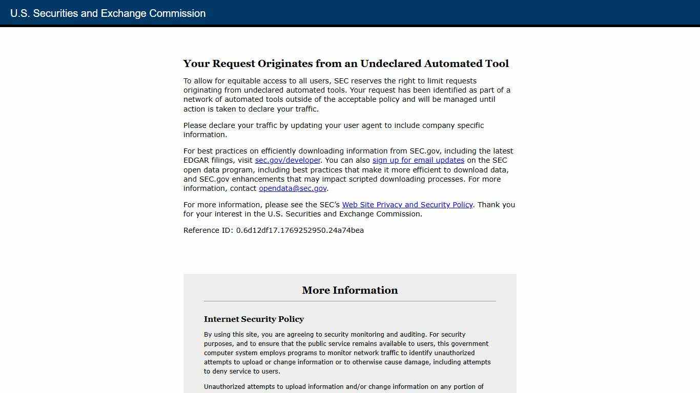 SEC.gov Your Request Originates from an Undeclared Automated Tool